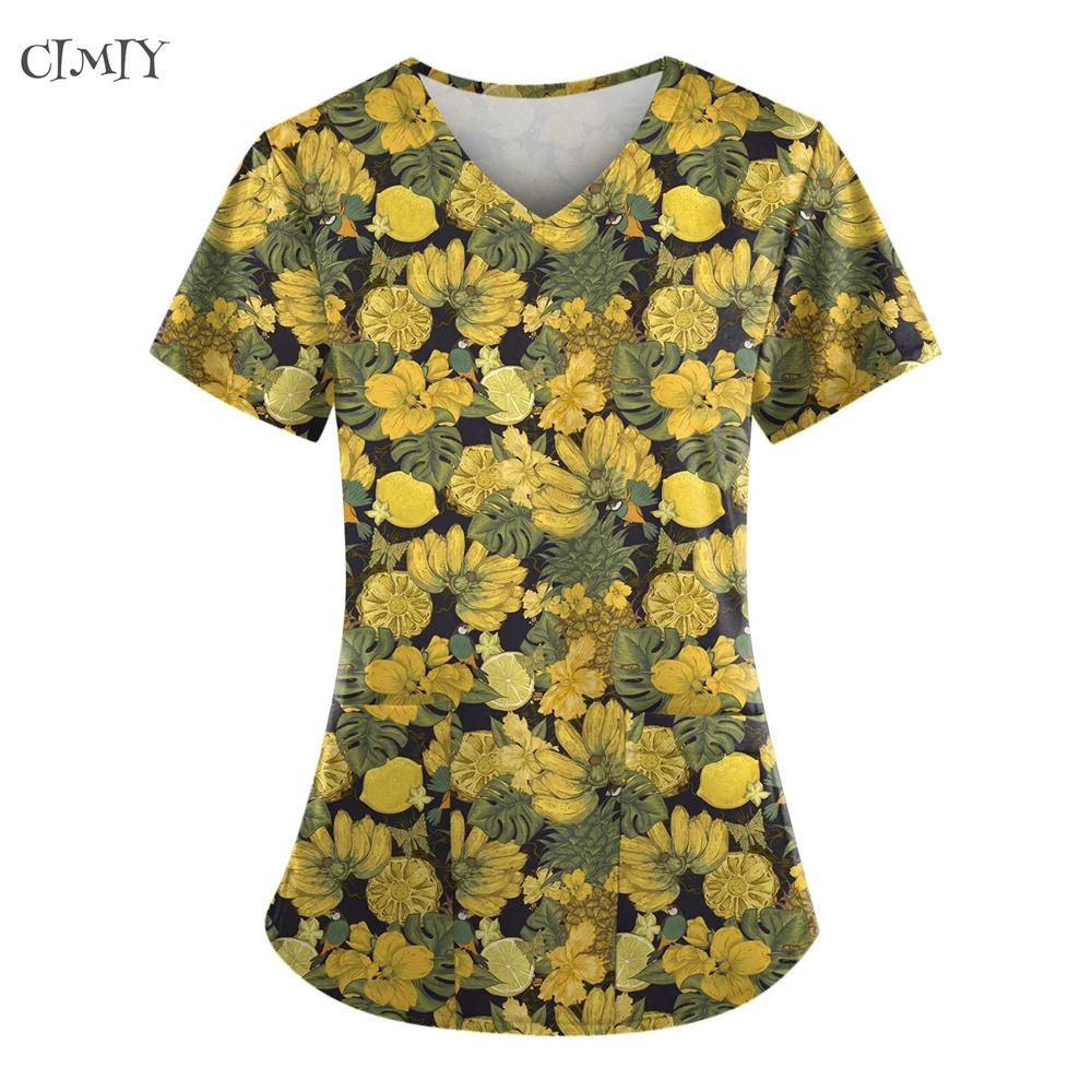 Women's Nurse Short Sleeve Surgical Uniforms Woman Soft Scrub Top Tee with Pockets Breathable & Easy Care Fabric Nurse Tops