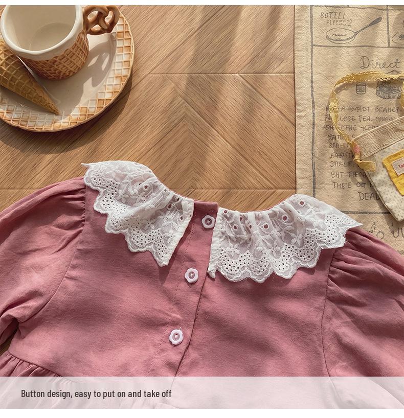 2026 Autumn Korean-Style Children's Long Sleeve Dress with Ruffle Lace Collar – Sweet Pure Cotton Cake Skirt for Girls