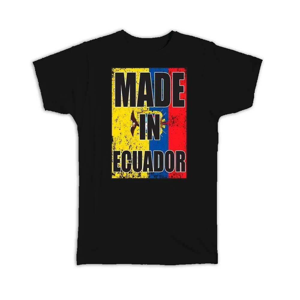 Gift T-Shirt : Made In Ecuador Flag Retro Artistic Ecuadorian Expat Country 4XL