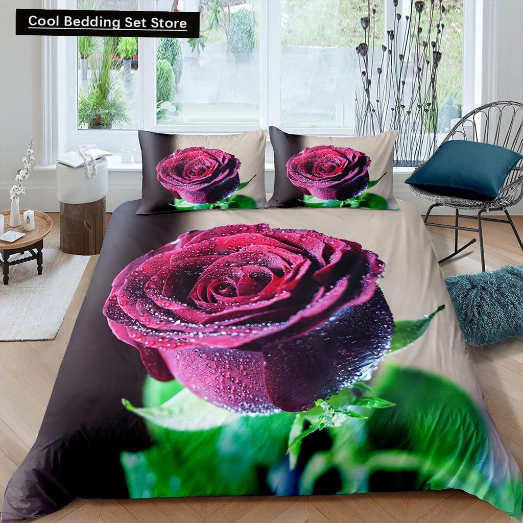 Valentine'S Day Rose King Queen Duvet Cover Red White Floral Bedding Set Romantic Flowers Quilt Cover Polyester Comforter Cover