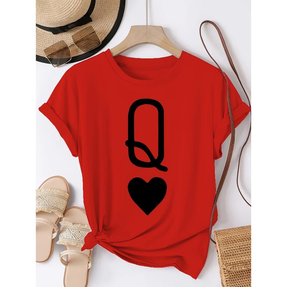 Love Q Queen Printed Short-Sleeved Round Neck T-Shirts for Women's Summer Casual Loose Breathable Plus Size Tops
