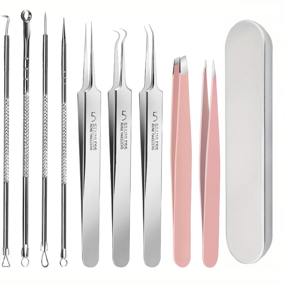 9Pcs Professional Blackhead Tweezers and Pimple Popper Tool Kit,Stainless Steel Blackhead Remover Tools for Women