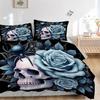 3-teiliges Blau-Rose und Spinne Bettwäsche-Set - Weiches & Bequemes Polyestergewebe, Ganzjahres-Atmungsaktives Bettdecken-Set Für 1 Bettbezug & 2 Kissen