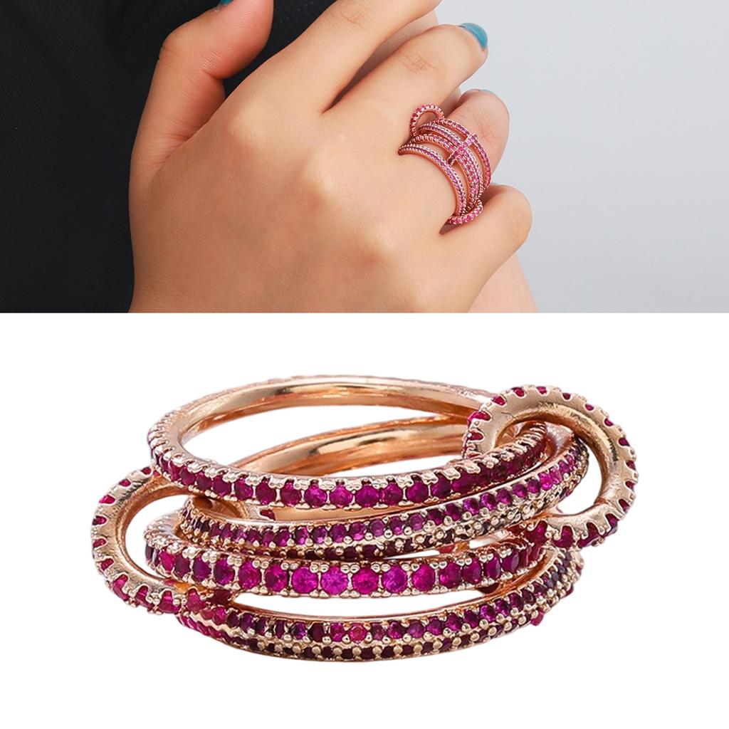 Stackable Rose Gold Plated Rings For Women With Colorful Cubic Zirconia Handmade Mixed Metal Jewelry For Party Wear