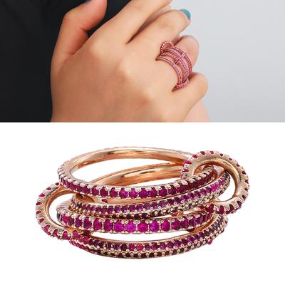 Stapelbare roségoldplattierte Ringe für Damen mit bunten Zirkonia Handgefertigter Schmuck aus gemischten Metallen für Partykleidung