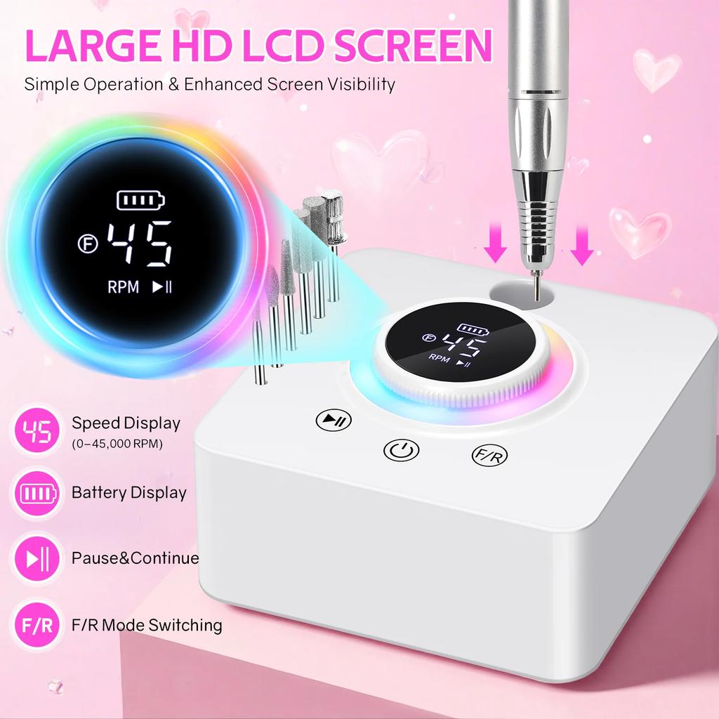 DianaBeauty 45000RPM Rechargeable Manicure Drill Desktop Polishing Machine Electric Manicure Sander Low Noise Nail Salon Tools