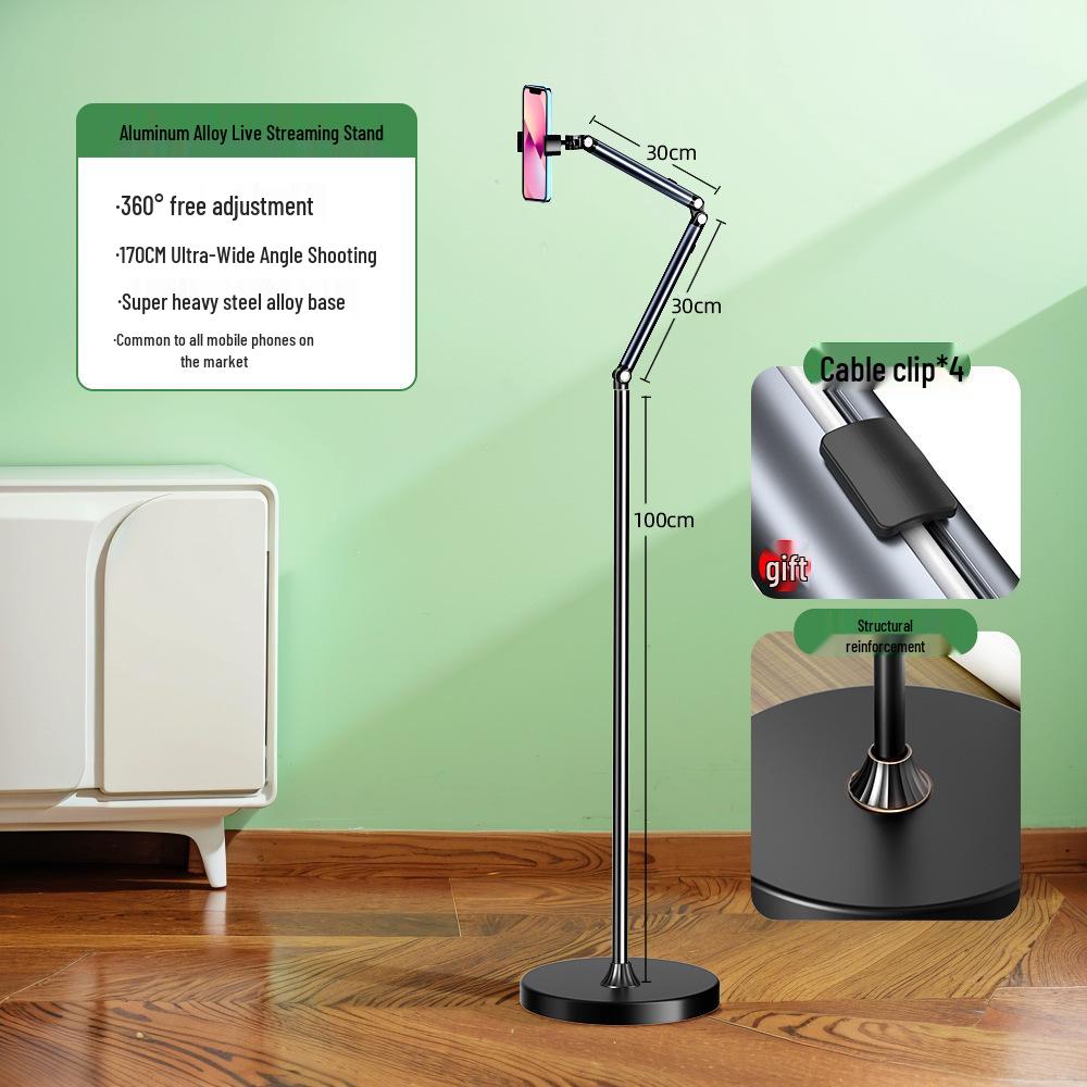 360° Floor-Standing Mobile Phone Stand for Overhead Shots & Selfie Live Broadcasts