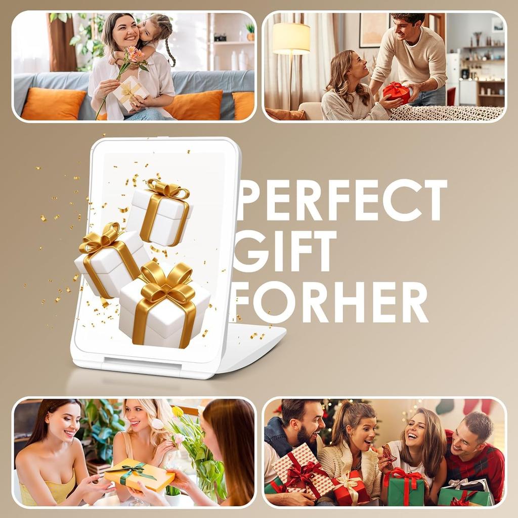 FATBEE 10X Magnification Rechargeable Makeup Mirror for Travel, Makeup Mirror with 80 LED Lights, 3 Color Lighting, Dimmable Touch Screen,Portable