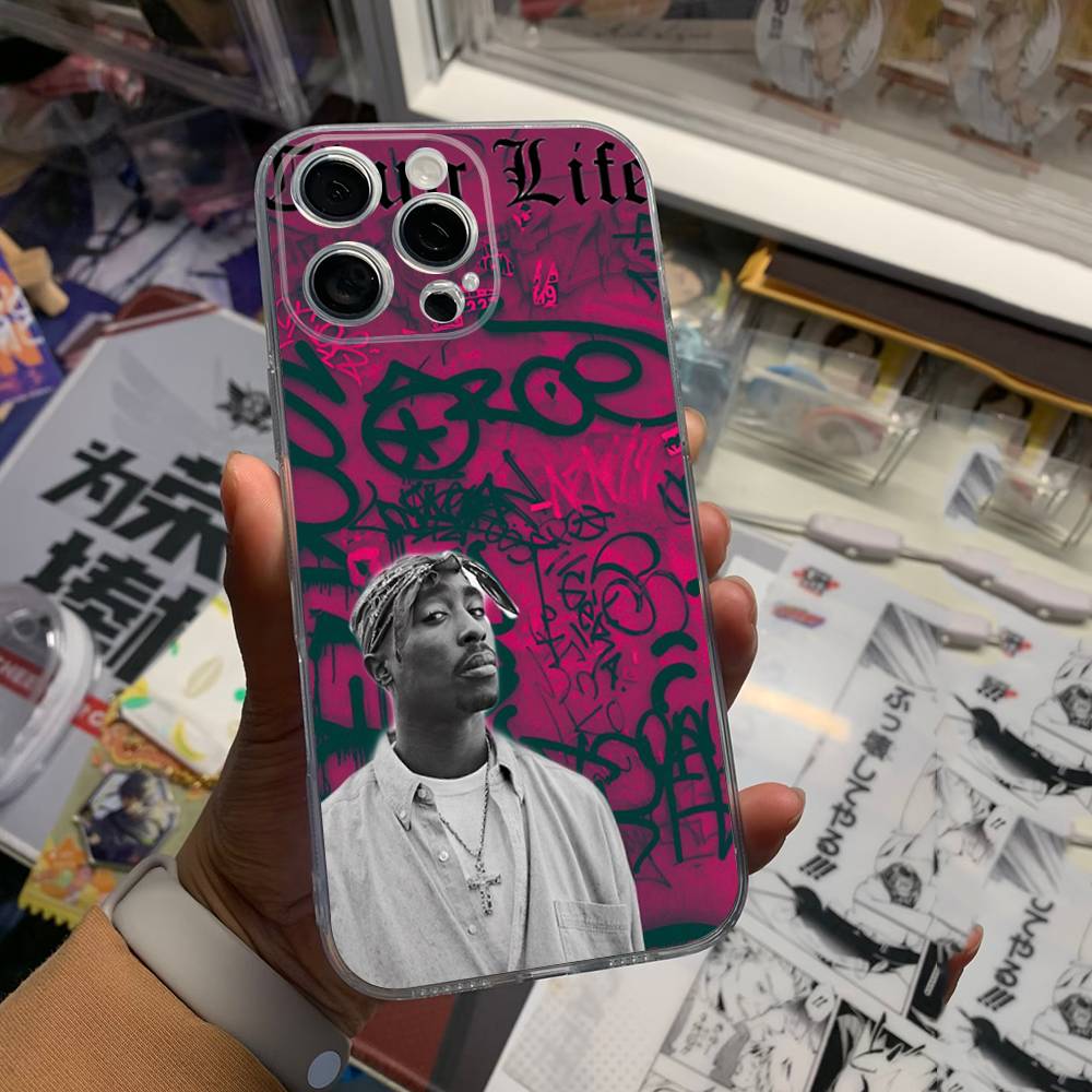 Rapper 2Pac Singer Tupac Transparent Back Phone Case For iPhone 17 16 15 13 12 11 14 Pro Max Mini Plus Silicone Bumper