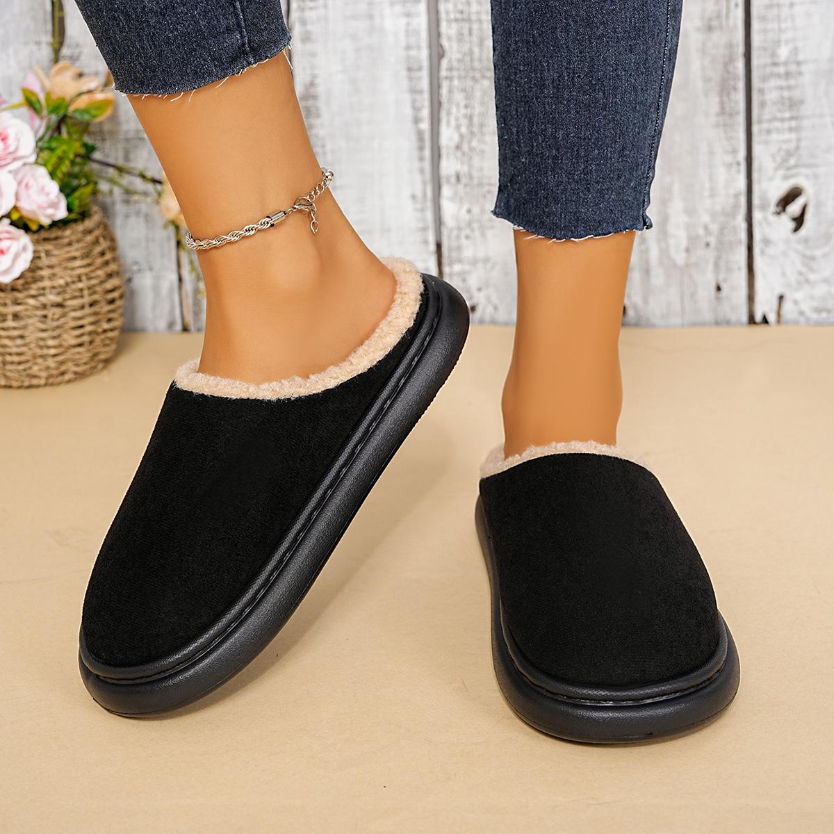 

Модные домашние тапочки большого размера для женщин, повседневные, зимние, однотонные, классические, плюшевые, теплые, нескользящие, с закрытым носком, хлопковая швабра, zapatos mujer 44-45 чёрный