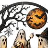 Garden Hanging Decorations Ghost Campfire Halloween Metal Wall Sign, Ghosts Roasting Marshmallows Round Cute Plaque, Spooky Art Decor for Porch