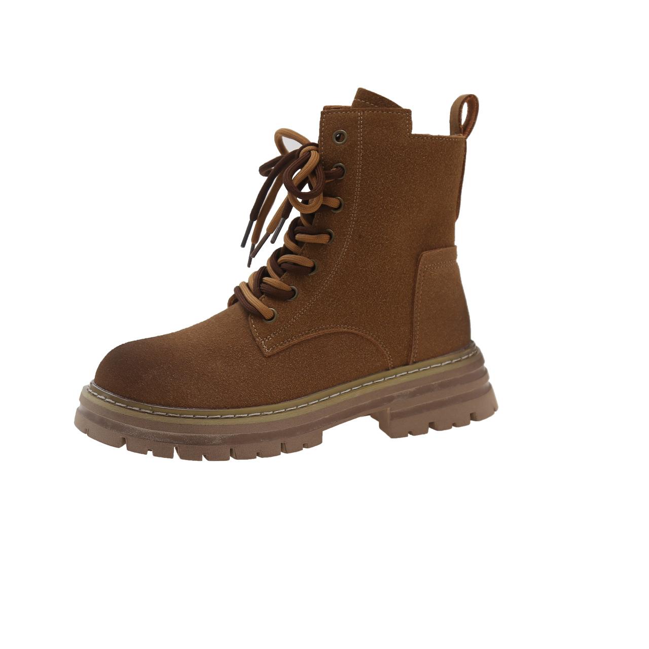 

Женские ботинки Martin на толстой подошве 2024 года, новые ретро-ботинки с матовым ремнем в британском стиле, короткие ботинки, универсальные женские ботинки с круглым носком из натуральной мягкой кожи 35 коричневый