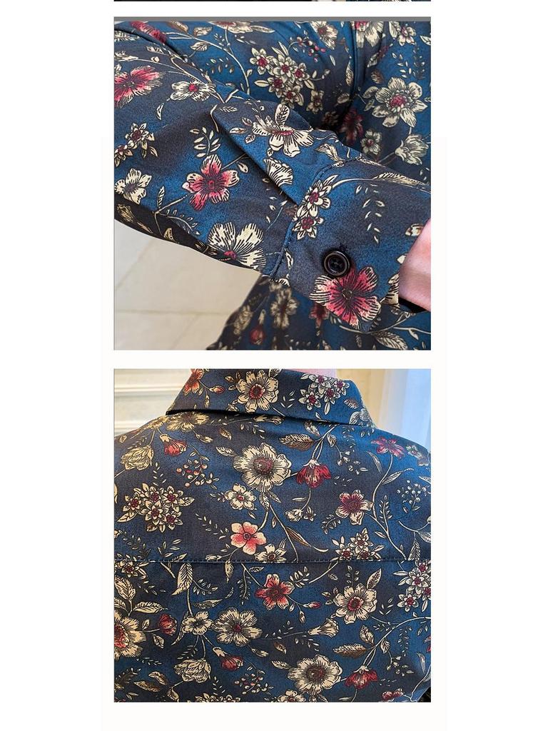 Men's Slim Floral Print Shirt - Ideal for Spring and Autumn Fashion