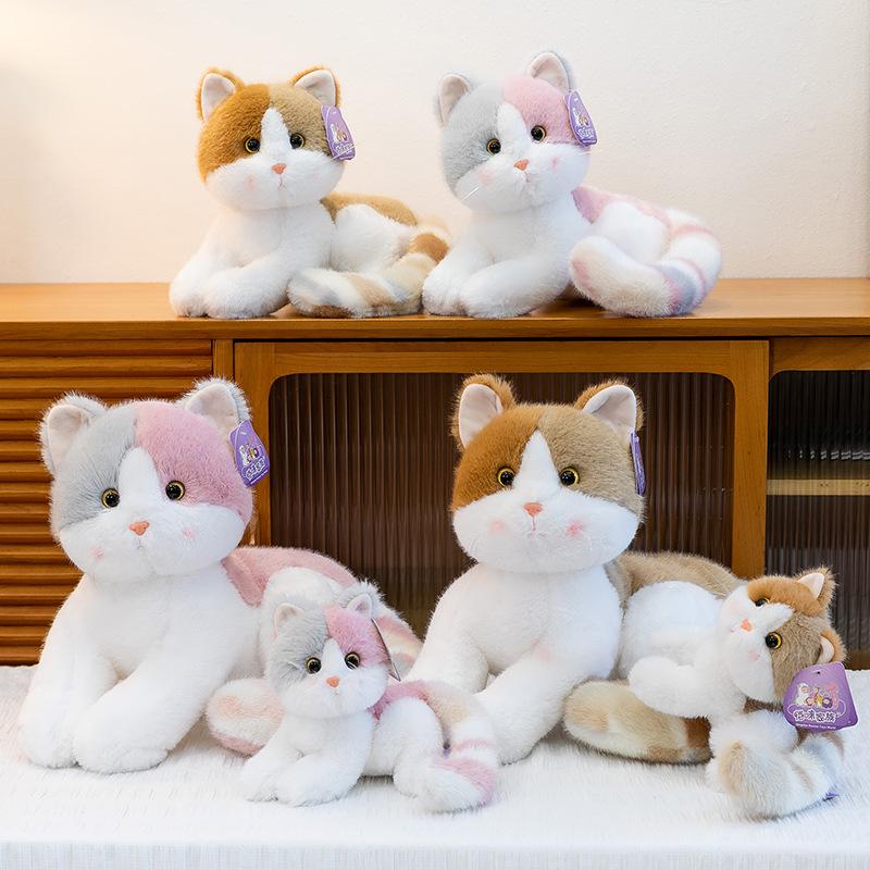 Tricolor Kitten Plush Toy - Cute Orange Cat Desk Companion Ornament Doll