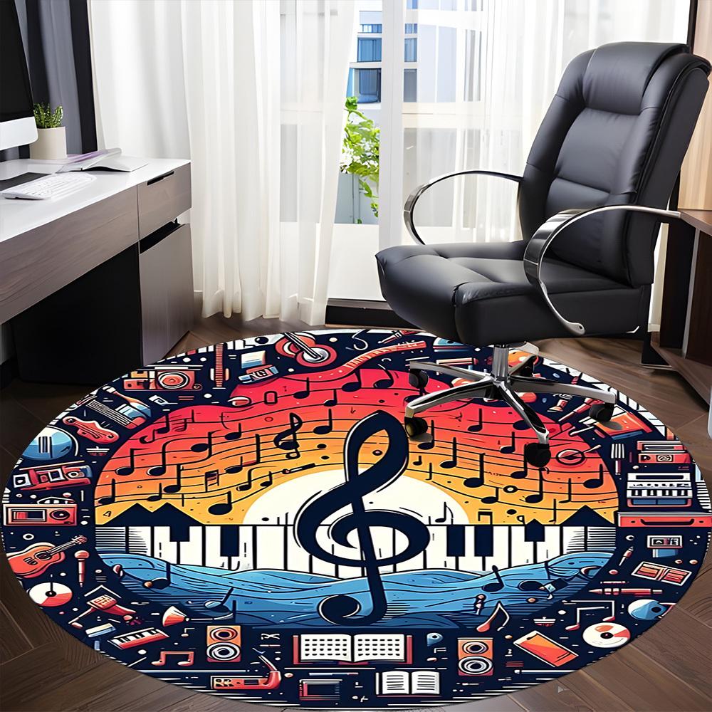 1pc Music Instruments Office Round Area Rug,  Mat Suitable ForOffice, Under Office Chairs Bedroom Living Room Home Decor, Room Deco