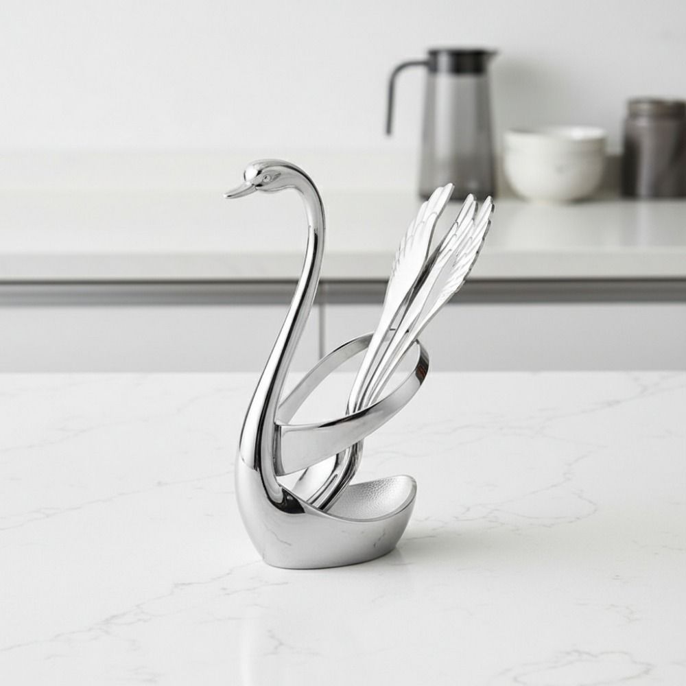 Stainless Steel Cutlery Holder Racks with Forks Spoons Dessert Forks Spoons Swan Cutlery Set Tea