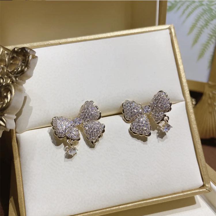 Elegant Zirconia Bow Stud Earrings - French Design & Fashion Versatile Ear Accessories