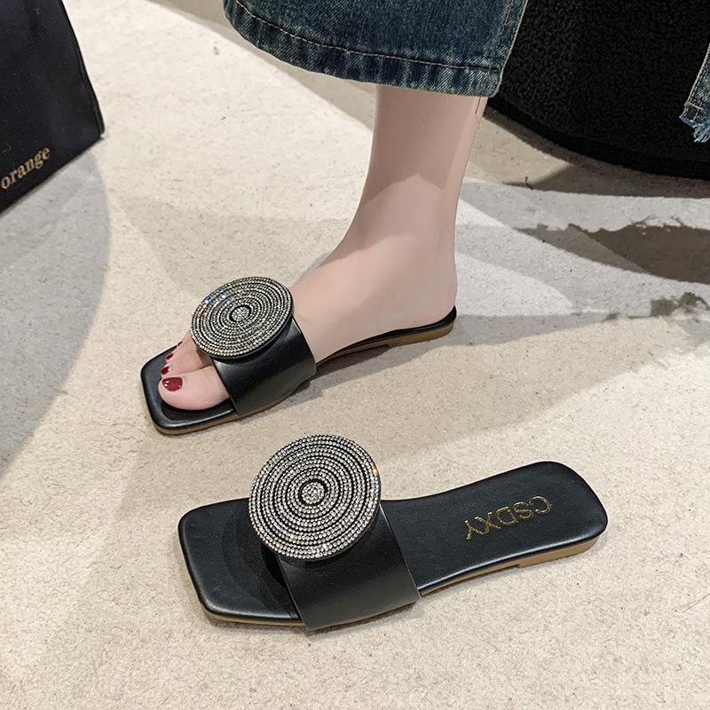 

Fashion New Woman Summer Flat Sandals Plus Size Round Buckle Solid Flats Female Casual Slippers Ladies Women Fashion Beach Shoes 39 чёрный