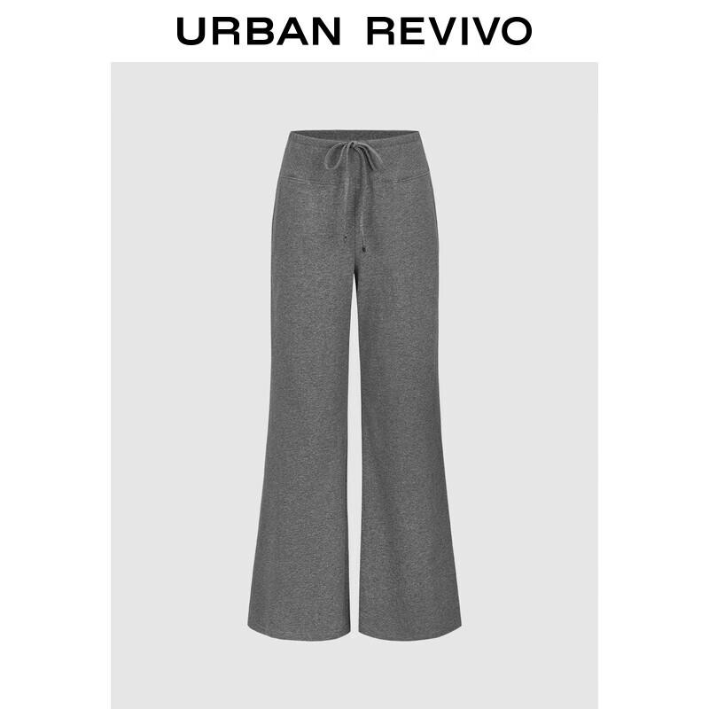 UR 2025 Autumn Women's Grey Tone Drawstring Cotton Flare Pants