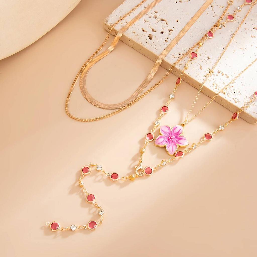 SHIXIN 4Pcs/Set Fashion Elegant Flower Pendant Necklaces Women Vintage Simple Crystal Chain Choker Daily Party Jewelry Gift 2026