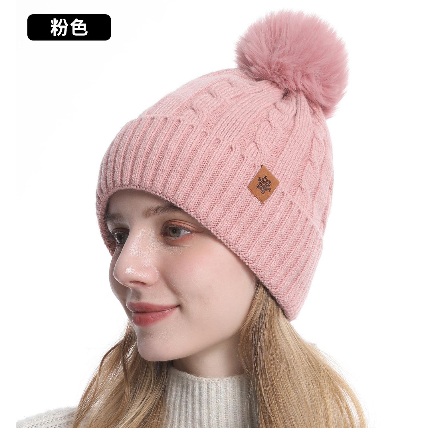 

Winter knitted hat, gloves hat, scarf three-piece set, winter women s outdoor riding double-layer knitted hat