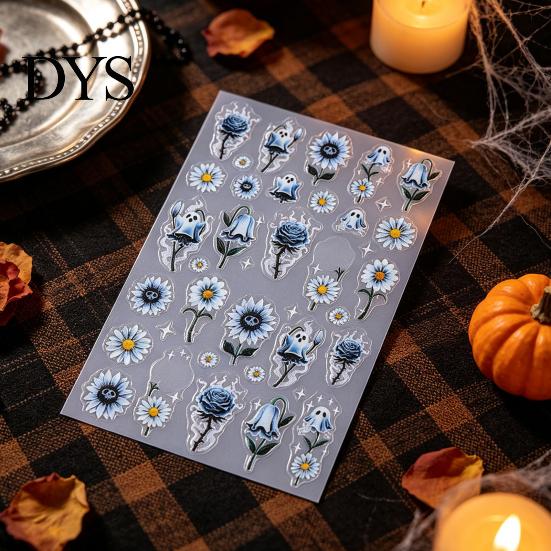 Self-Adhesive Manicure Decals Halloween 3D Embossed Nail Stickers, Gothic Flower Ghost Decor PVC Stickers Decals, Women Girls Art Accessories