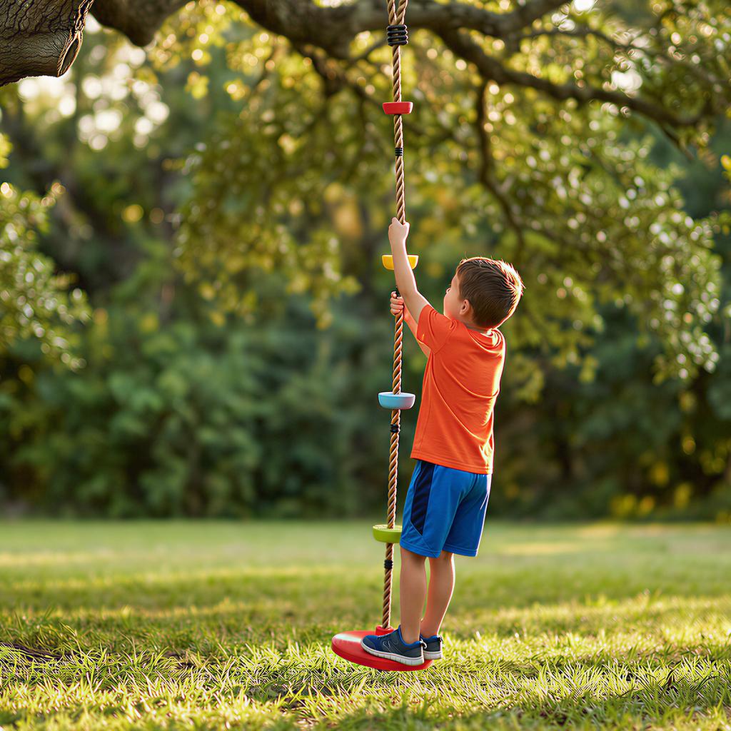 Kletterseil, Kinderschaukel-Set für Bäume mit Plattformen und Scheibenschaukelsitz, Hindernisparcours für Kinder im Garten, Rot