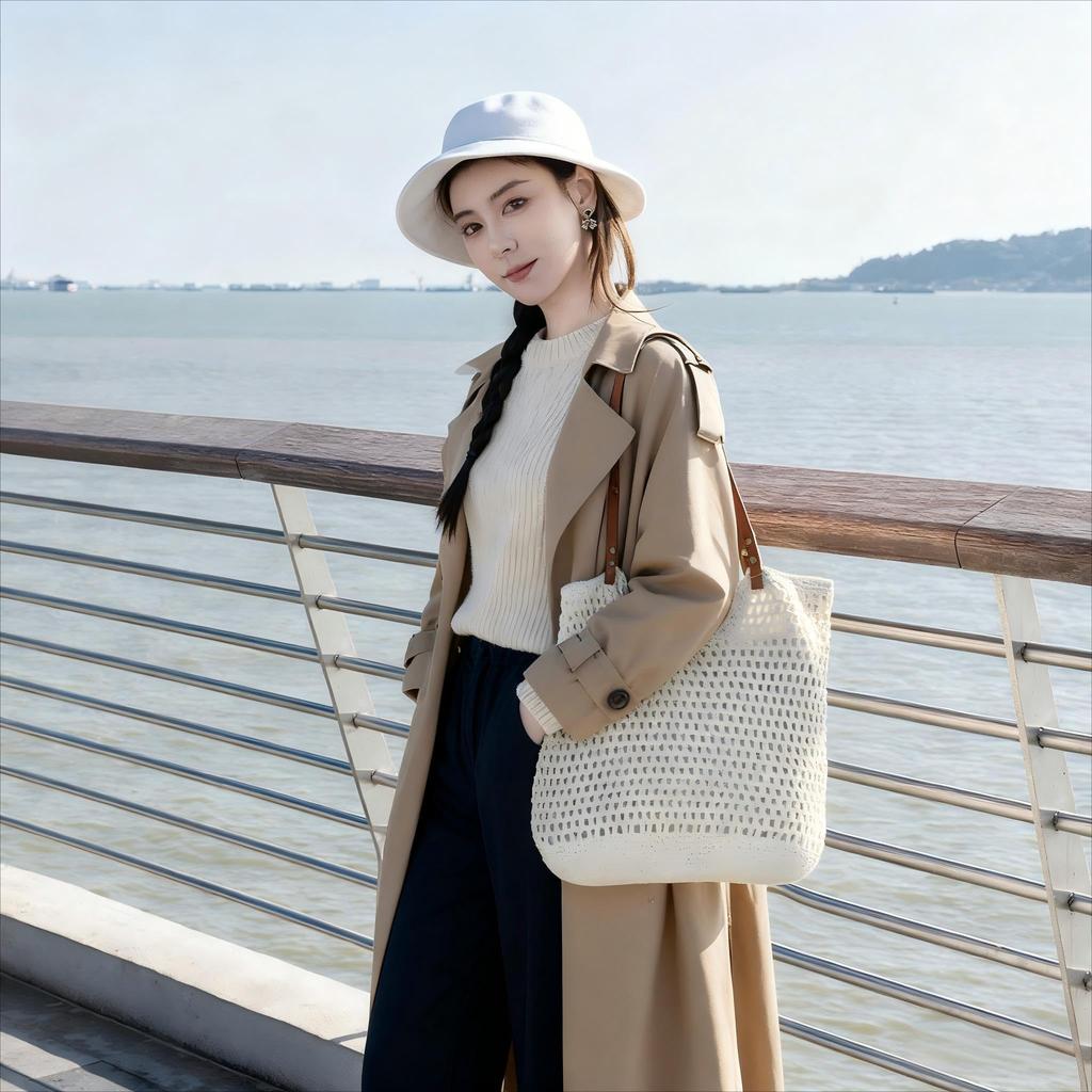 Boshiho Tote Bag, Basket Bag, Cute, Large Capacity, Lightweight, for Photography, Travel, the Beach, Fireworks Festivals, Commuting, Women's, Forest