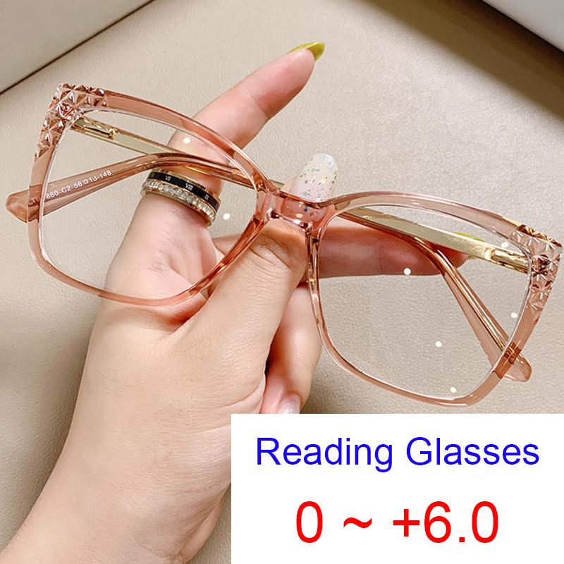 Vintage Fashion Hyperopia Reading Glasses Female Luxury Brand Oversized Square Eyeglasses Women Prescription Magnifying Glasses