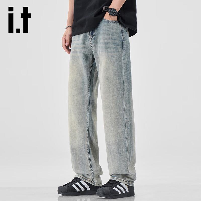 

izzue it Мужские джинсы из тенсела лиоцелла с потертостями, прямого кроя, свободные 36