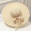 Cappello da Sole Estivo a Tesa Larga per la Spiaggia all'Aperto Moda Bordo Larga Pieghevole Cappello da Sole da Donna Colore Unito Decorazione Fiocco Cappello a Cilindro