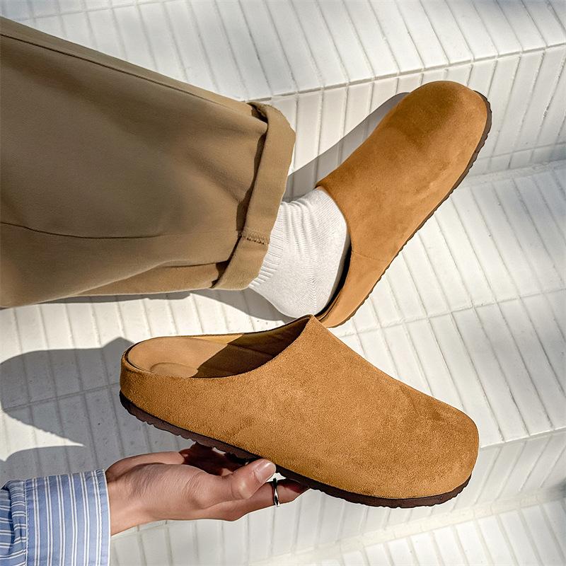 Spring new niche leather round head retro one-pedal lazy bag head half-drag Muller slippers men 24158-X