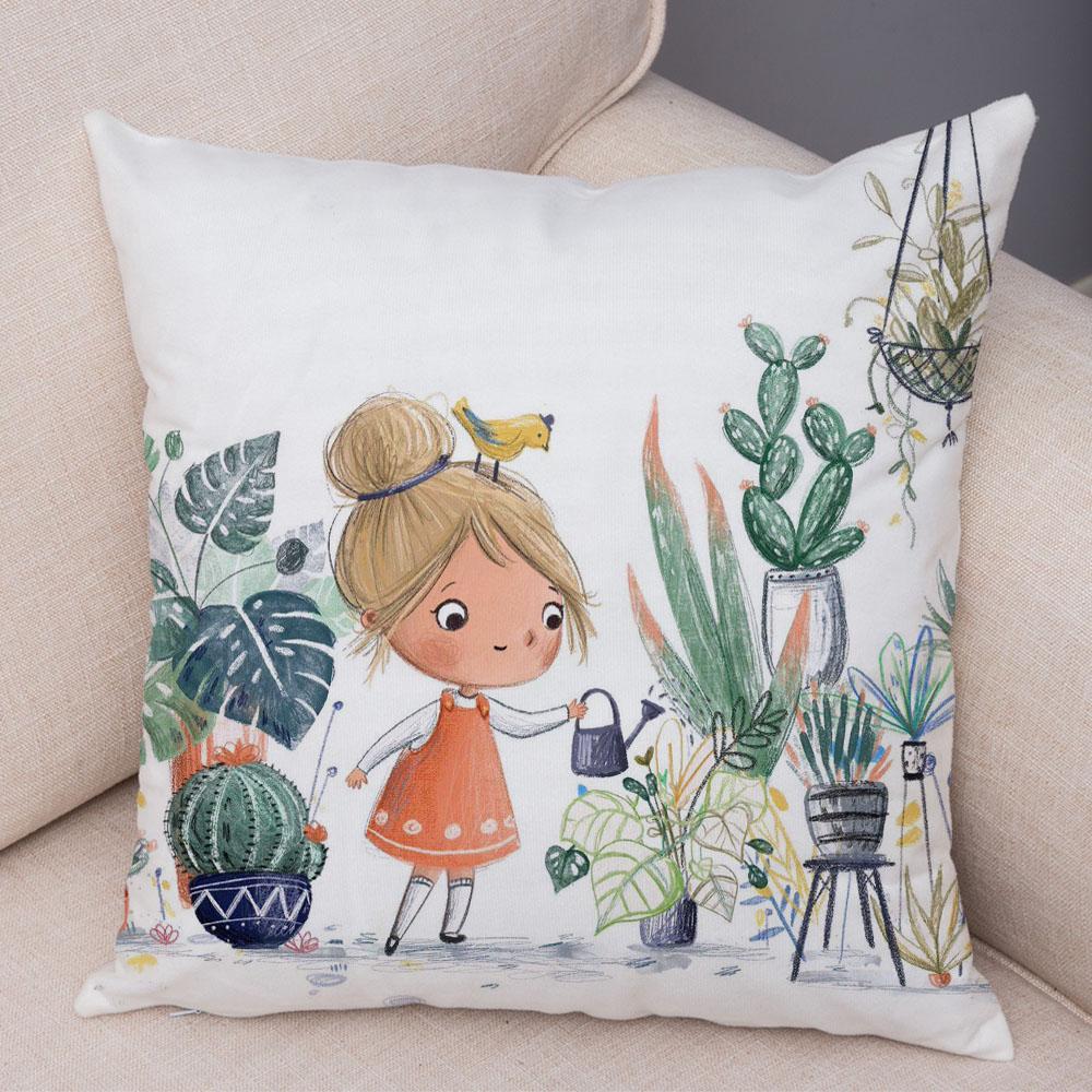 Super Soft Plush Pillow Case for Sofa Home Watercolor Cartoon Girl Cushion Cover Decor Fairy Tale World Lovely Child Pillowcase
