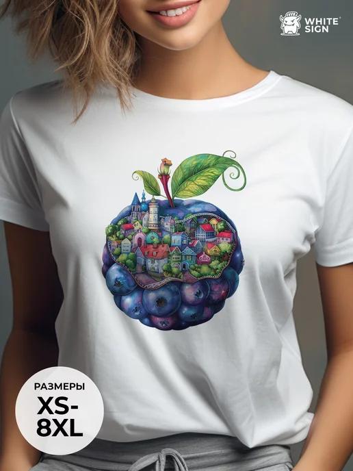 Bright oversized summer T-shirt with Blueberry print 2XL