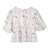 Women's Hollow Jacquard Puff Sleeve Babydoll Blouse - Summer Pullover Round Neck Top