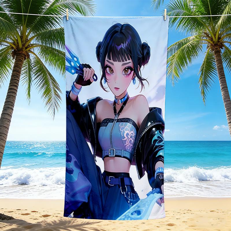 1Pc Fantasy Warrior Girl Beach Towel, Quick Dry, Multi-Use for Beach Pool Gym Yoga Home Travel, Christmas, Halloween, Xmas Gift M929415