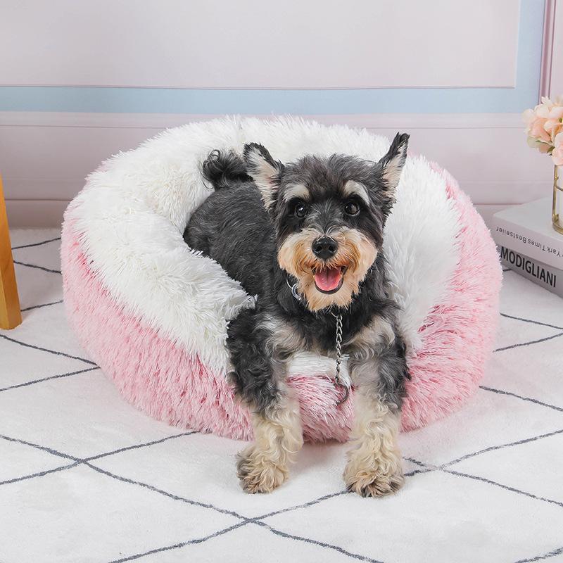 New Plush Round Simple Contrasting Color Splicing Pet Bed Four Seasons Universal Deep Sleep Cat Bed Dog Bed