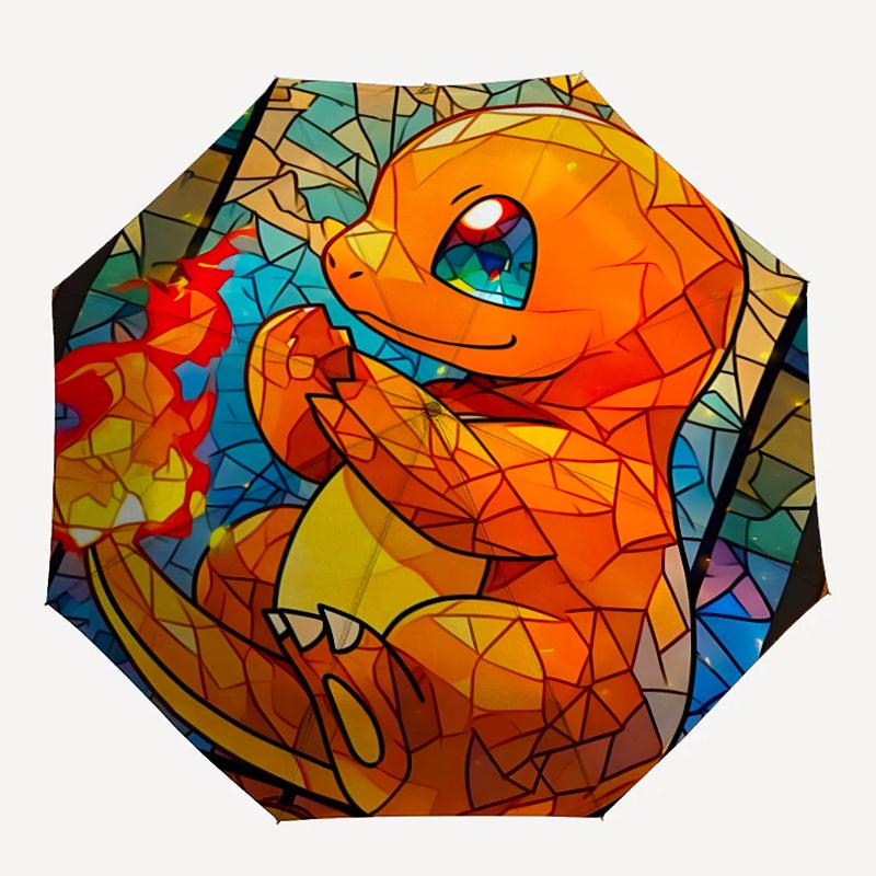 1pc Stained Glass Dragon Pokemon Automatic Folding Umbrella, Sturdy And Durable Automatic Folding Umbrella with 8 Ribs, a0911095