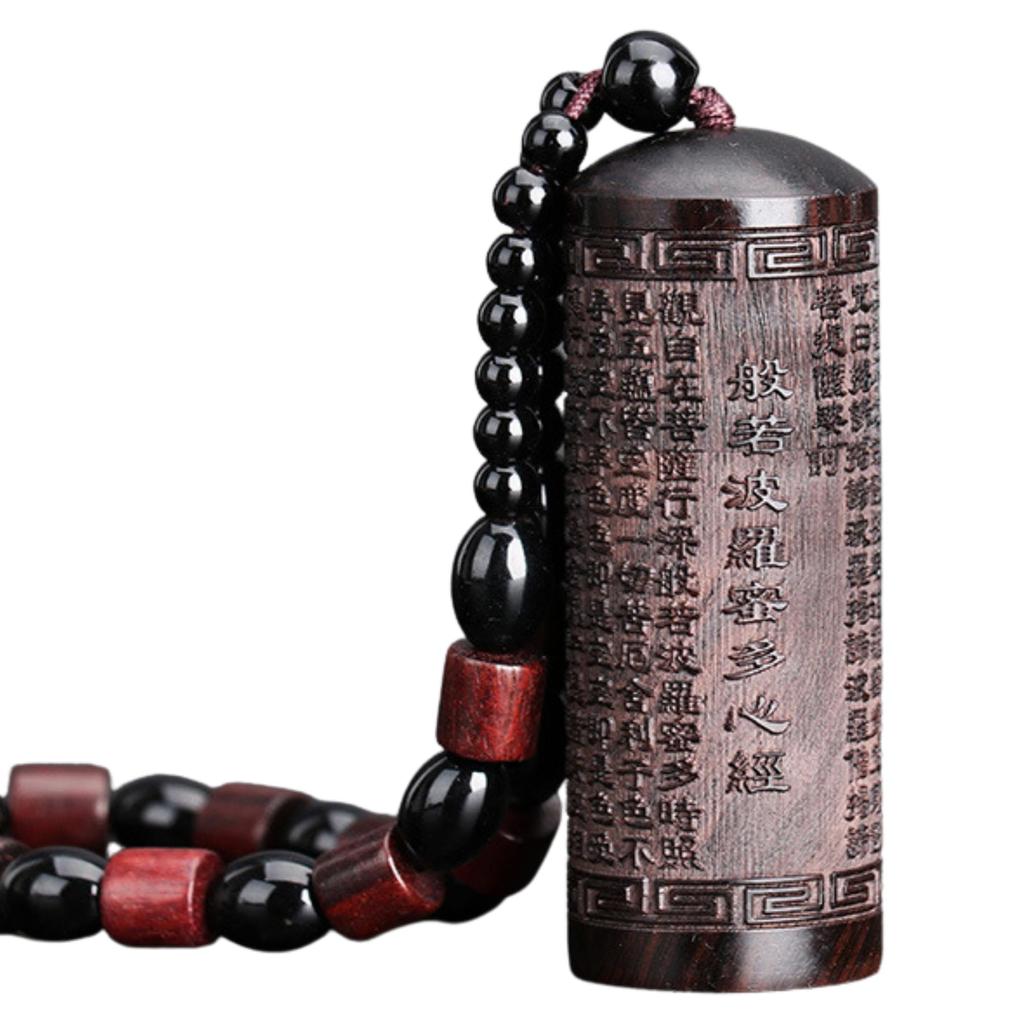 [HYmish] Incense Holder with Medicine Spoon, 2.4cm Diameter, Compact Size, Perfect for Worship, Includes Drawstring Bag, Ebony, Strap, and Heart Sutra