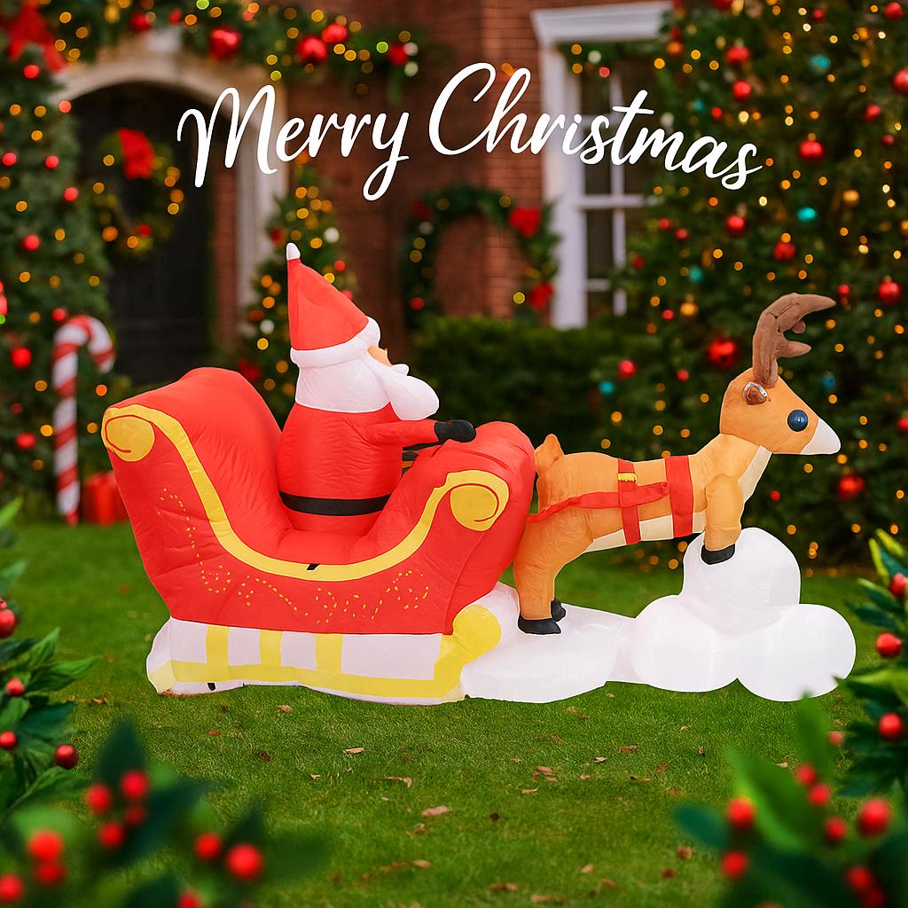 5.25FT Inflatable Toy Santa Reindeer Sleigh Toy Xmas Yard Party Decoration With LED Light Christmas Home Supplies Ornaments Gift