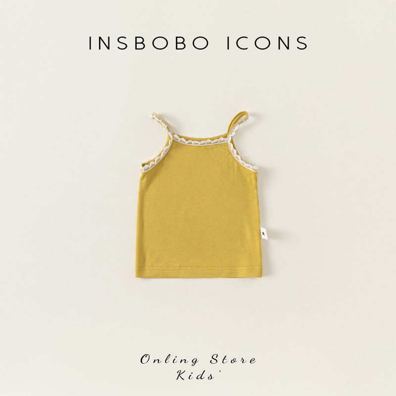 Insbobo Girls  Camisole Fashion Lace Vest for Girls 2026 New Style Children s Refreshing Versatile Baby T-Shirt Yellow Green 90