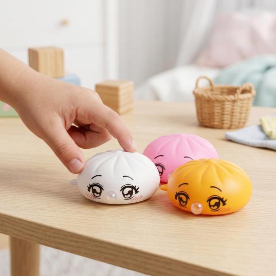 1/3/5Pcs Cartoon Expression Bubble Dumpling Toy Stress Relief Relaxation Steamed Bun Squeeze Toy Focus Aid Spitting Bubble Bun Fidget Toy