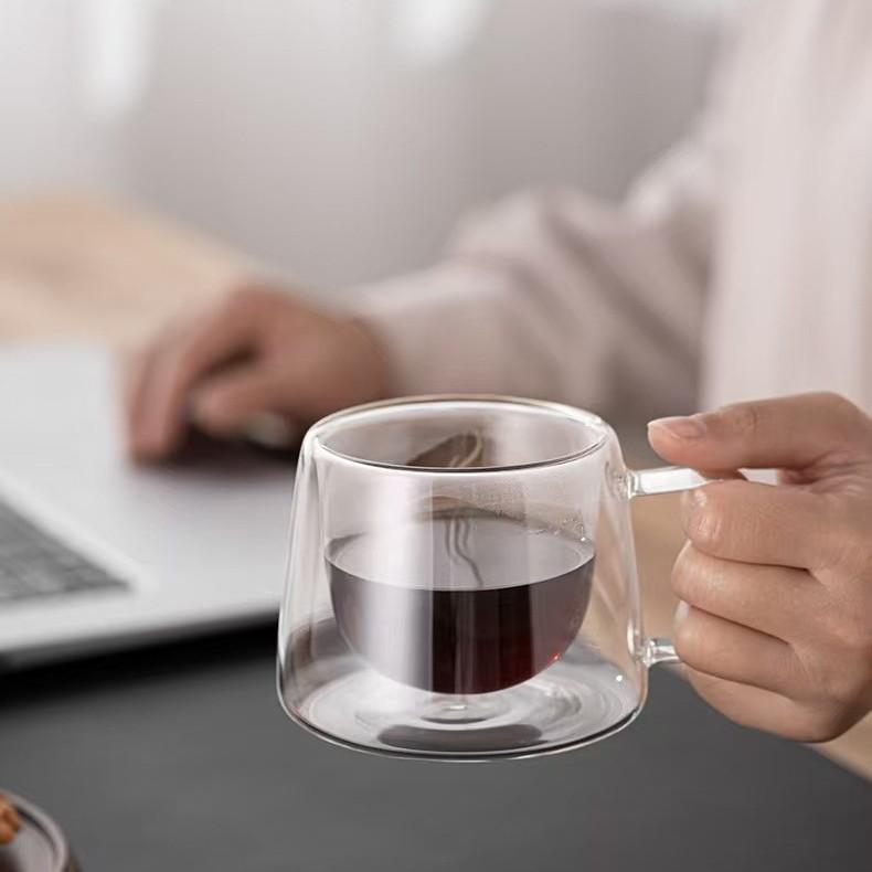Doppelschichtige Wärmeisolier-Kaffeetasse Transparent Tropenbeständig Teetasse Büro Wasserbecher Becher Borosilikatglas Tasse