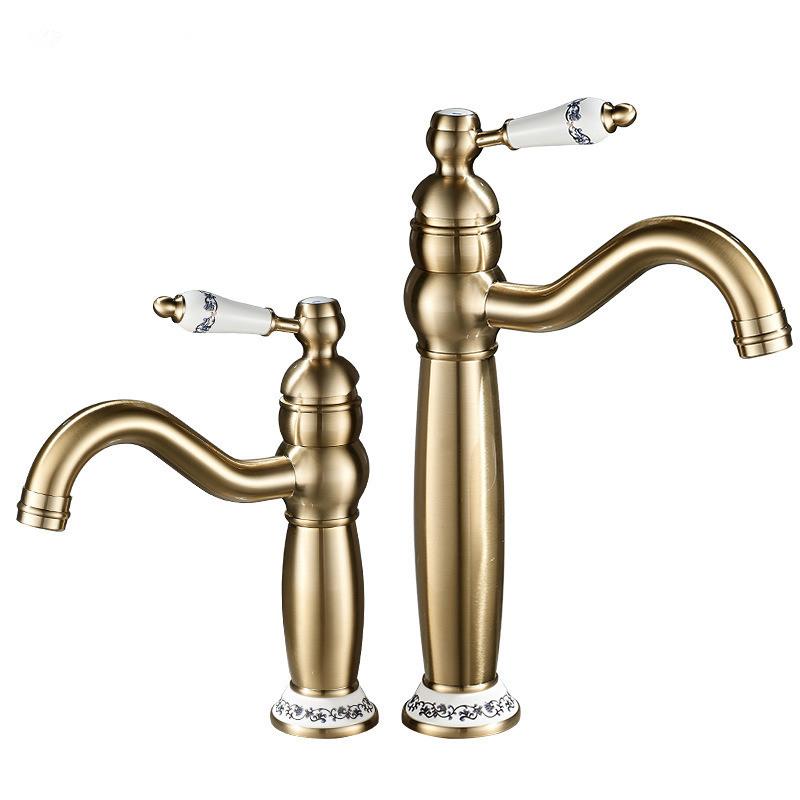 Brushed Gold Bathroom Faucet Antique Basin Faucet Chrome Sink Mixer Tap Hot & Cold Deck Mounted Lavatory Crane Water Tap Black