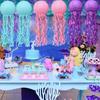 6 Pcs Paper Lanterns Hanging Jelly Fish Paper Lanterns Long Tassels Solid Color Mermaid Theme Party Sea Ocean Animal Birthday
