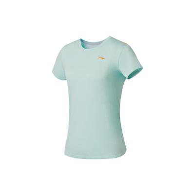 Li Ning Running Series Solid Color Micro Logo Quick-Dry Breathable Running Training Short Sleeve T-Shirt Women Tops Soft-Water-Blue ATSS382-1