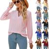 2025 European & American Solid Color V-neck Ruched Ruffle Sleeve Loose Long-sleeved Top