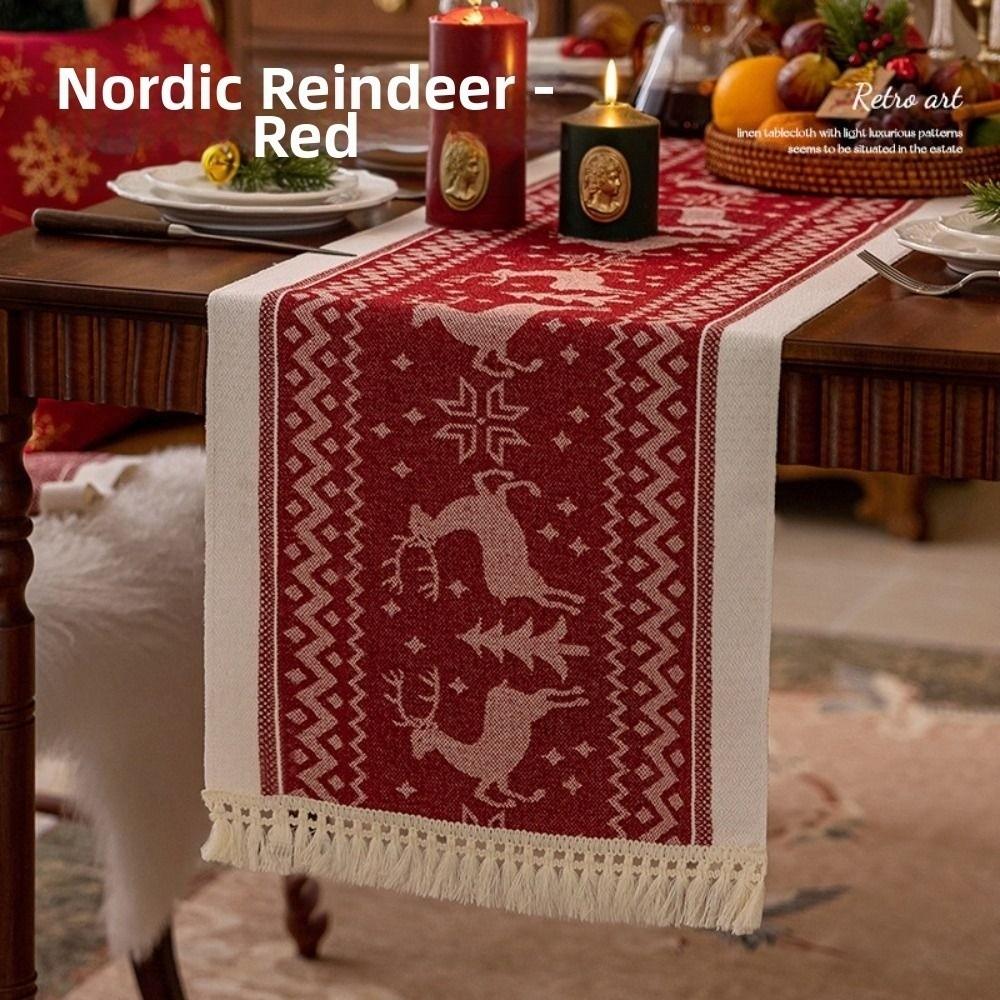 Rectangle Christmas Table Runner Red Elks Tablecloth Durable Table Cover  Coffee Table