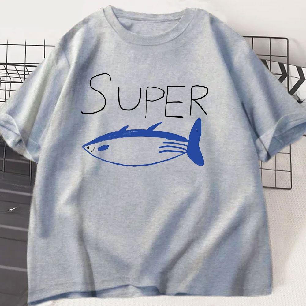 Kpop Korean Jin Super Thunfisch Fisch T-Shirts Mode Vintage Kurzarm T-Shirt Unisex Unisex Kleidung Baumwolle Lässig Übergroßes T-Shirt