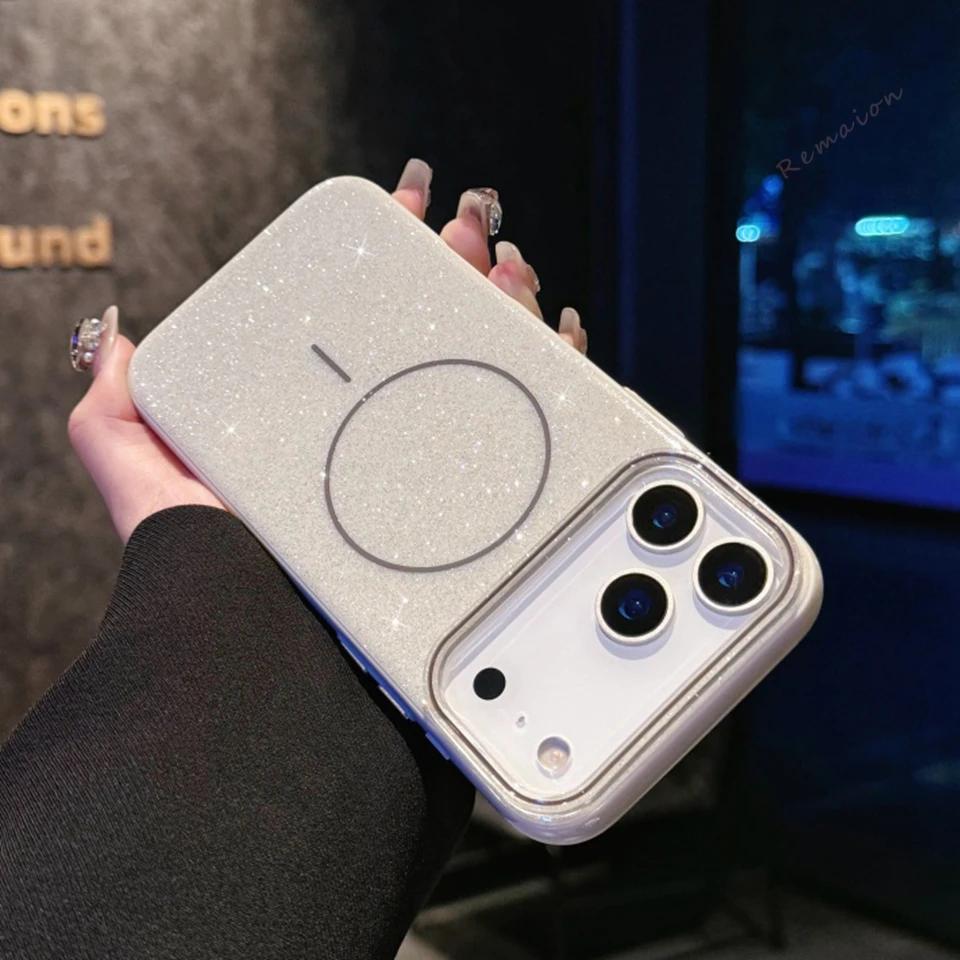 Magnetic Phone Case for iPhone 17 16 15 14 13 Pro Max Air Plus For Magsafe Funda Bling Bling Glitter Wireless Charger Cover